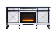 Elegant MF61072BL-F2 - Contempo 72 In. Mirrored Credenza with Crystal Fireplace in Blue