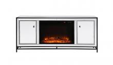 Elegant MF701BK-F1 - James 60 In. Mirrored Tv Stand with Wood Fireplace in Black