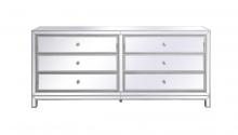 Elegant MF73672S - Reflexion 72 In. Mirrored Six Drawer Chest in Antique Silver