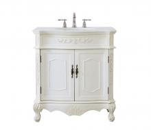 Elegant VF10132AW-VW - 32 Inch Single Bathroom Vanity in Antique White with Ivory White Engineered Marble
