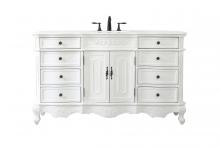 Elegant VF10160AW-VW - 60 Inch Single Bathroom Vanity in Antique White with Ivory White Engineered Marble