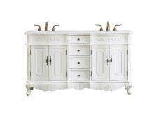 Elegant VF10160DAW-VW - 60 Inch Double Bathroom Vanity in Antique White with Ivory White Engineered Marble