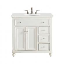 Elegant VF12336AW-VW - 36 Inch Single Bathroom Vanity in Antique White with Ivory White Engineered Marble