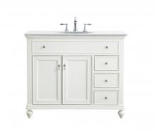 Elegant VF12342AW-VW - 42 Inch Single Bathroom Vanity in Antique White with Ivory White Engineered Marble