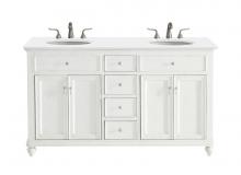 Elegant VF12360DAW-VW - 60 Inch Double Bathroom Vanity in Antique White with Ivory White Engineered Marble