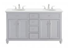 Elegant VF12360DGR-VW - 60 Inch Double Bathroom Vanity in Light Grey with Ivory White Engineered Marble