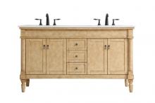 Elegant VF13060DAB-VW - 60 Inch Double Bathroom Vanity in Antique Beige with Ivory White Engineered Marble
