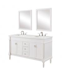 Elegant VF13060DAW-VW - 60 Inch Single Bathroom Vanity in Antique White with Ivory White Engineered Marble