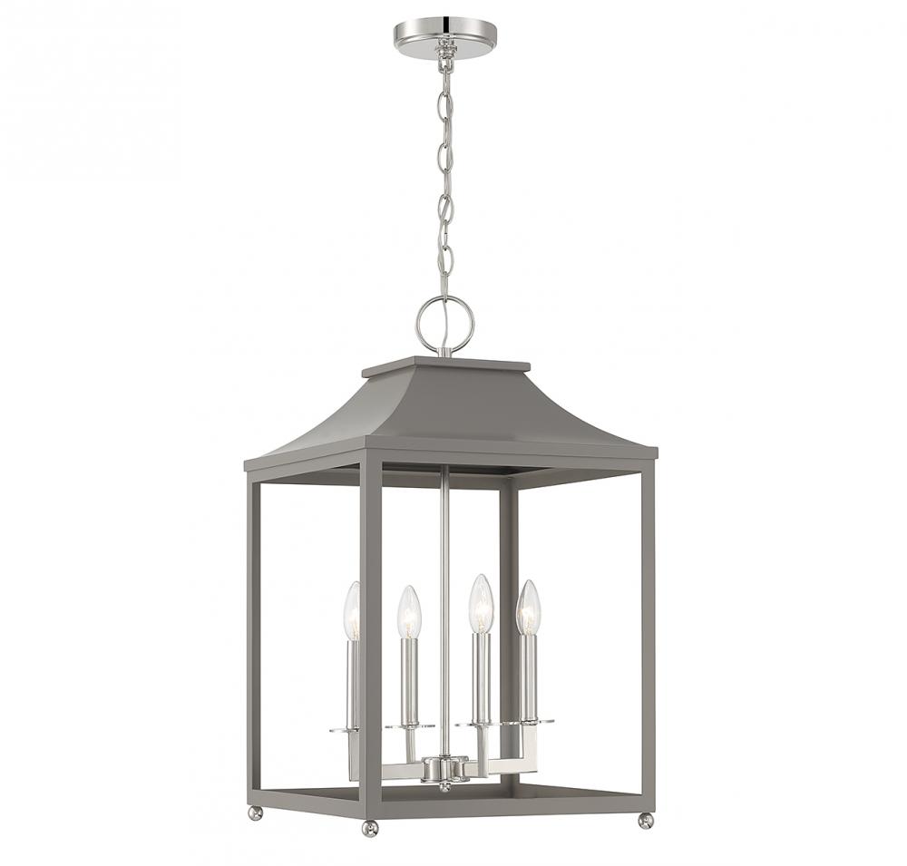 4-Light Pendant in Gray with Polished Nickel