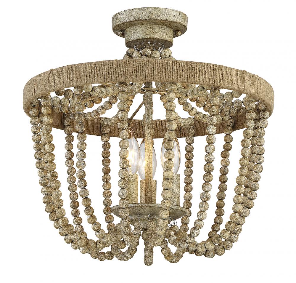 3-Light Ceiling Light in Natural Wood with Rope