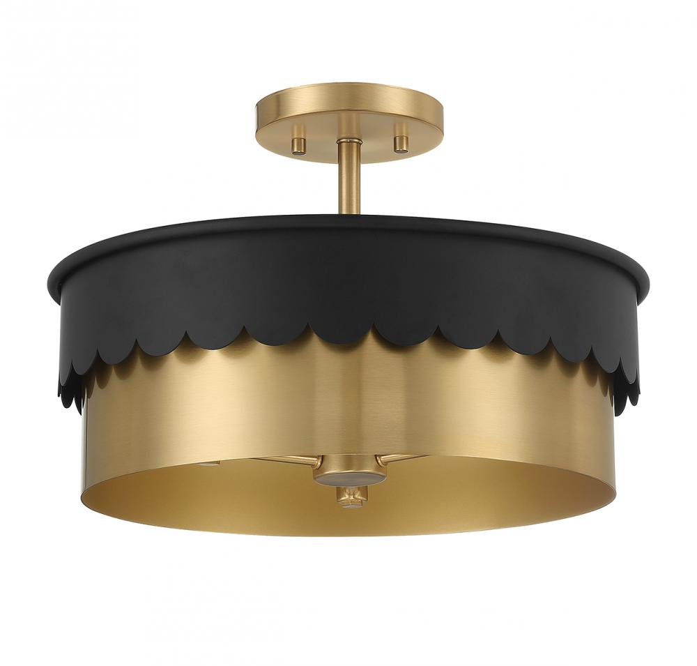 3-Light Ceiling Light in Matte Black and Natural Brass