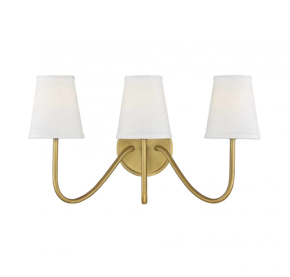 3-Light Wall Sconce in Natural Brass