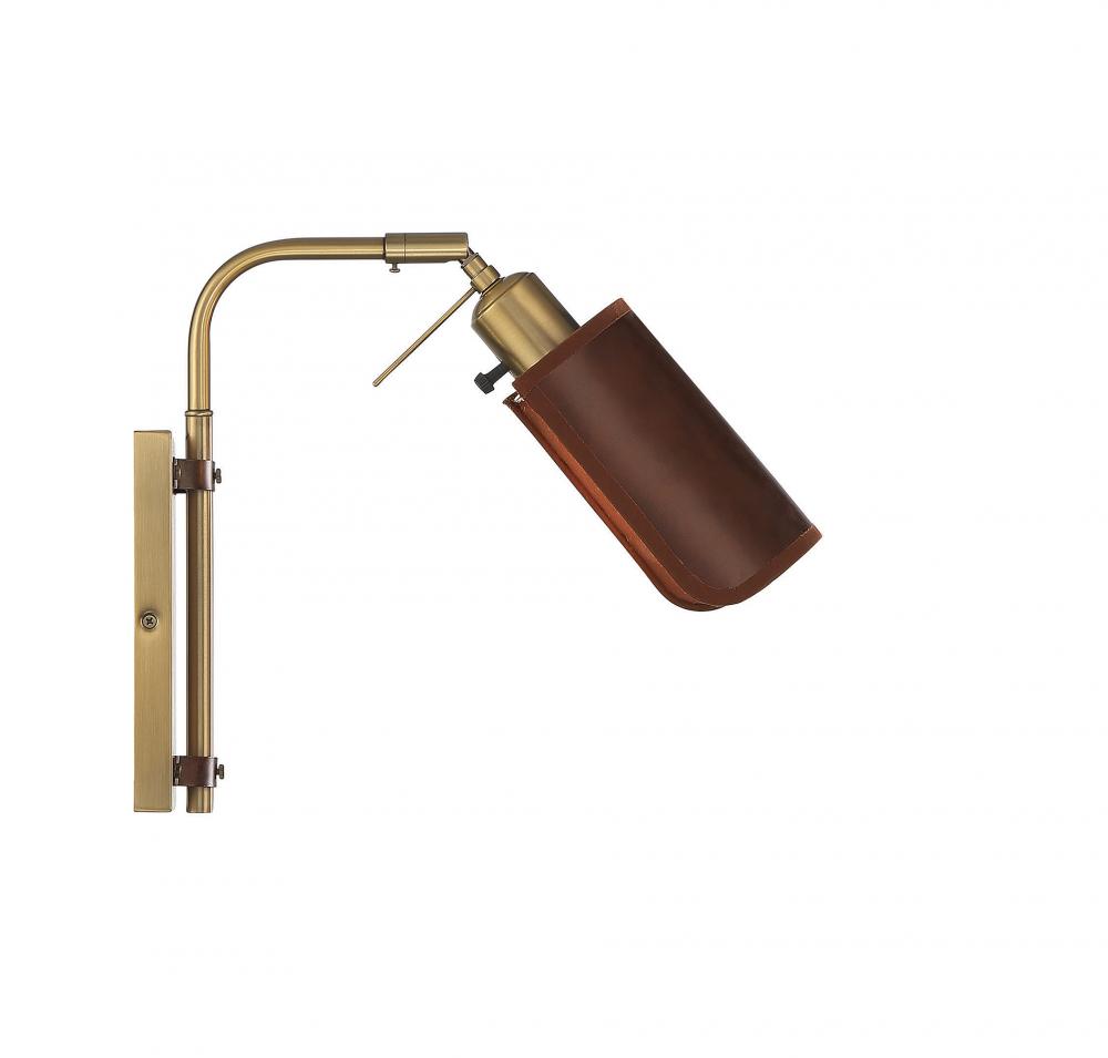 1-Light Adjustable Wall Sconce in Redwood with Natural Brass