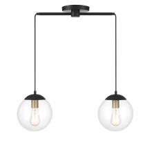 Savoy House Meridian M100110MBKNB - 2-Light Linear Chandelier in Matte Black with Natural Brass