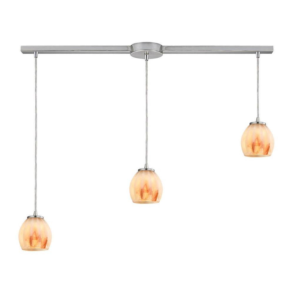 Melony 3-Light Linear Pendant Fixture in Satin Nickel with Frosted Glass