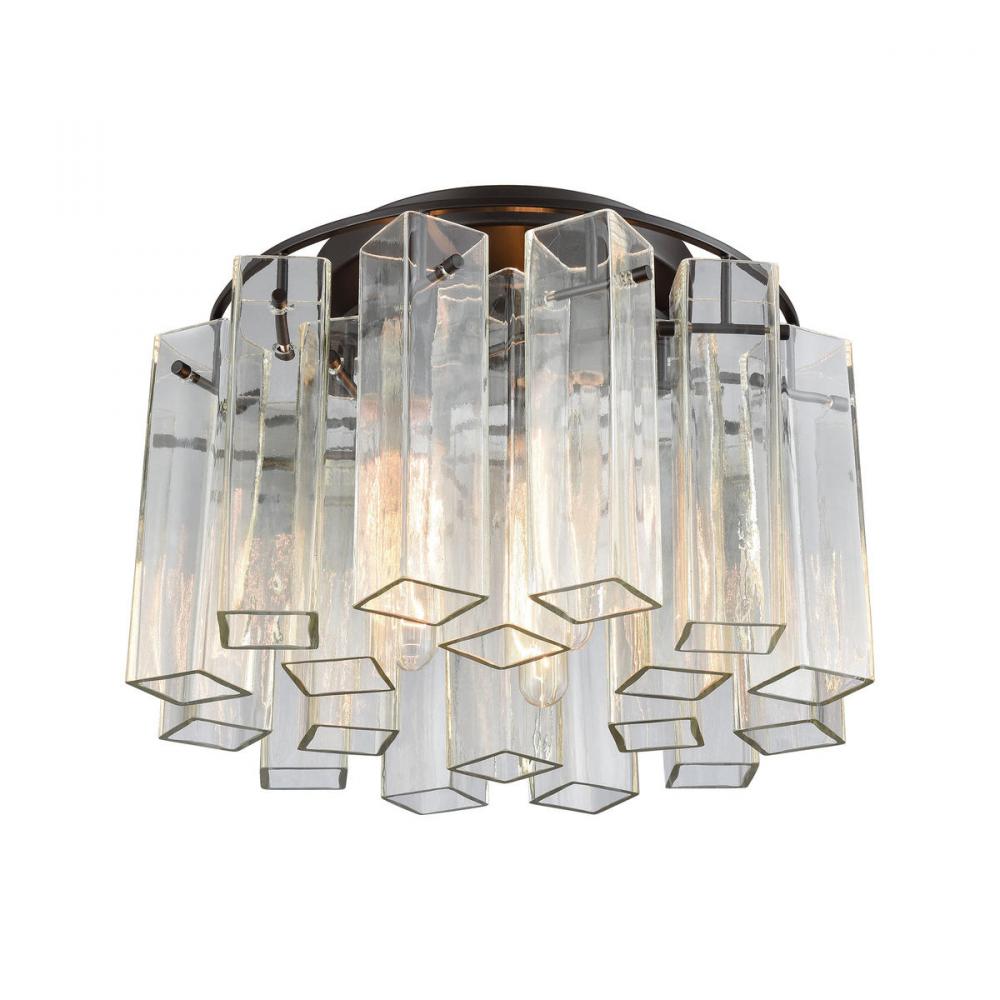 Cubic Glass 3-Light Semi Flush in Oil Rubbed Bronze with Clear Glass Square Tubes