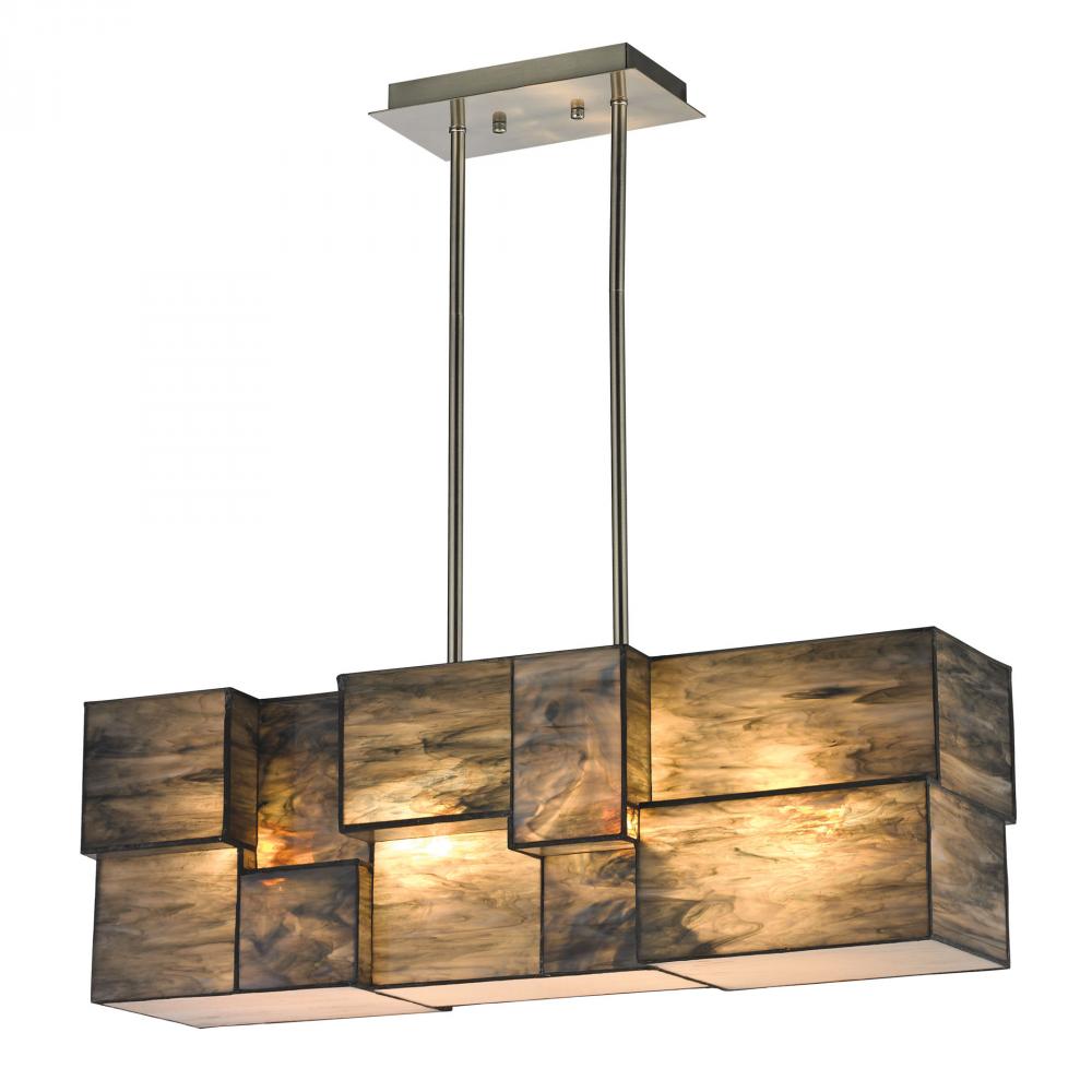 Cubist 4-Light Chandelier in Brushed Nickel with Dusk Sky Tiffany Glass
