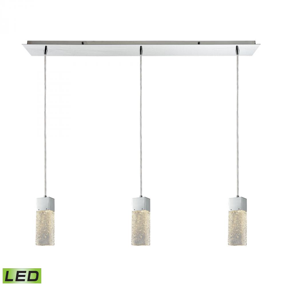 Cubic Ice 3-Light Linear Pendant Fixture in Chrome with Textured Glass - Includes LED Bulbs