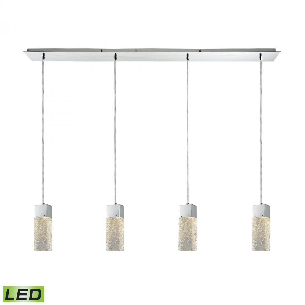 Cubic Ice 4-Light Linear Mini Pendant Fixture in Chrome with Textured Glass - Includes LED Bulbs